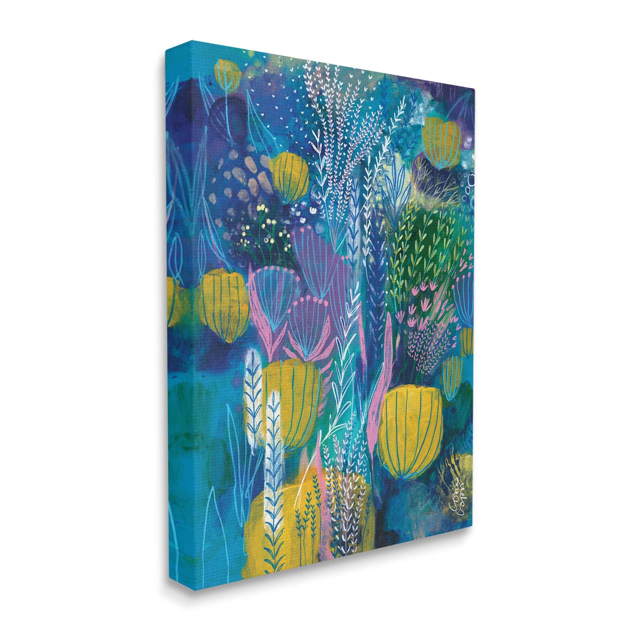 Stupell Industries Field of Abstract Florals Blue Green Yellow Canvas Wall Art